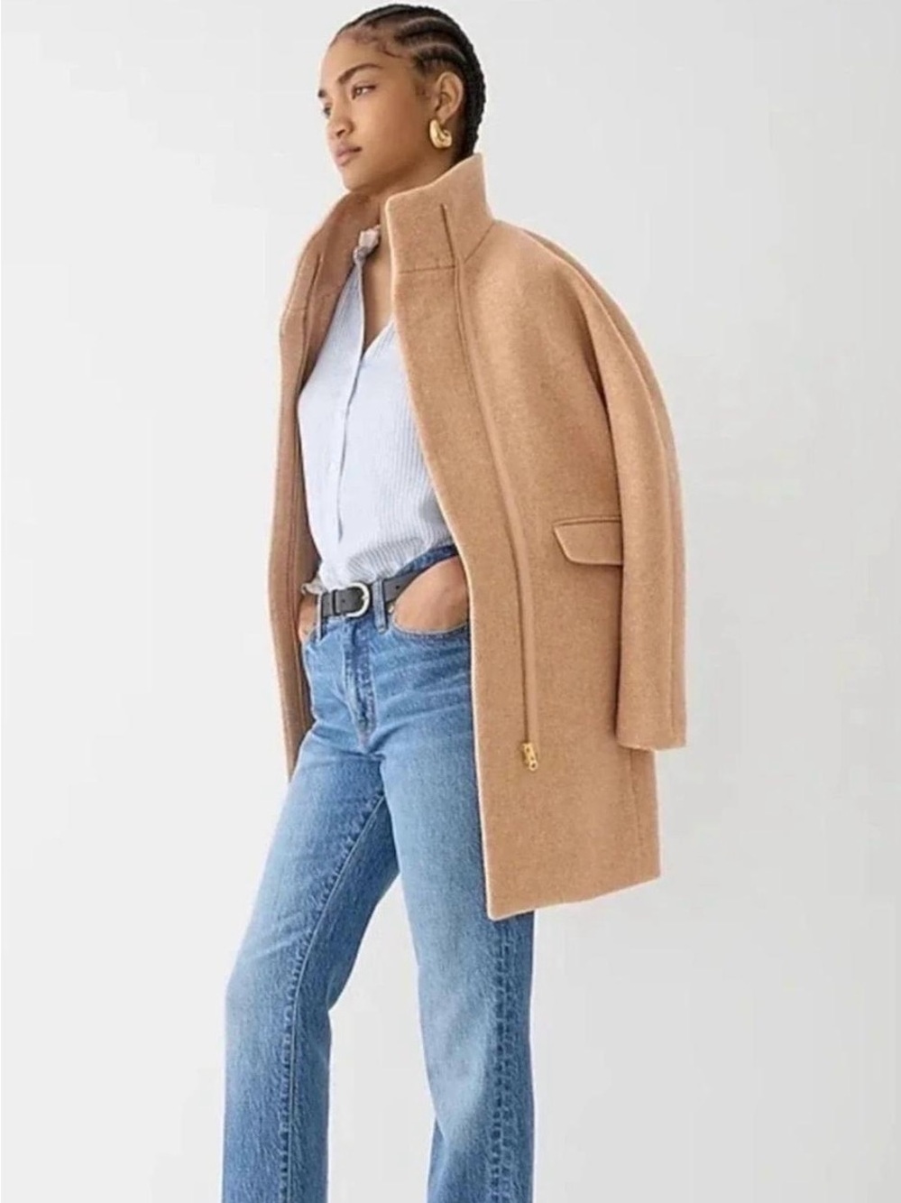 J. Crew Camel Wool Funnel-Neck Trench Coat